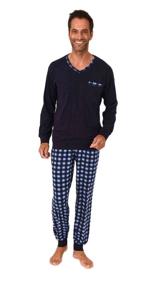 Normann Pyjama Normann Herren Schlafanzug mit Bündchen und karierter Jersey Hose von Normann