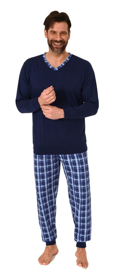 Normann Pyjama Normann Herren Schlafanzug mit Bündchen und karierter Jersey Hose von Normann