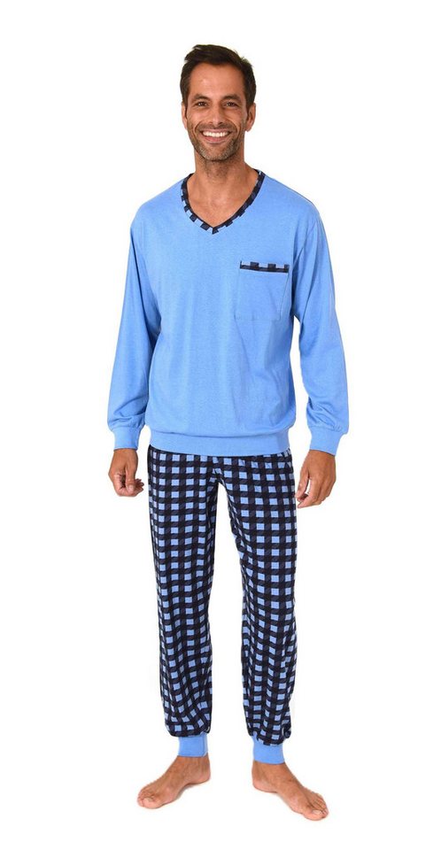 Normann Pyjama Normann Herren Schlafanzug mit Bündchen und karierter Jersey Hose von Normann