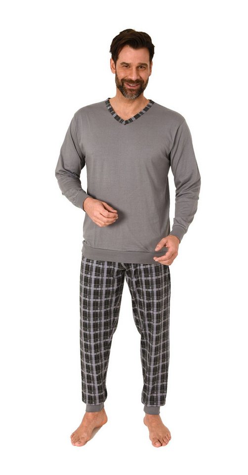 Normann Pyjama Normann Herren Schlafanzug mit Bündchen und karierter Jersey Hose von Normann