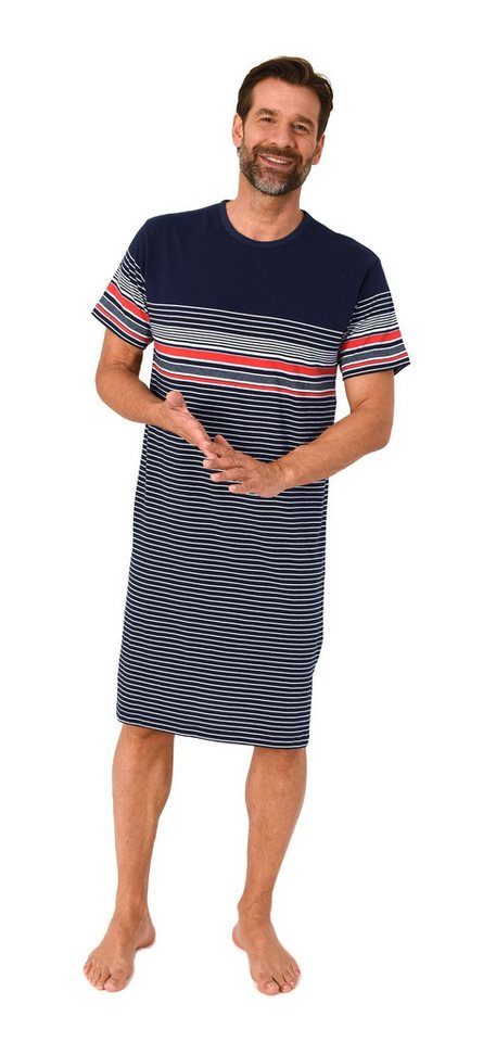 Normann Pyjama Normann Herren kurzarm Nachthemd in Streifenoptik - auch in Übergröße von Normann