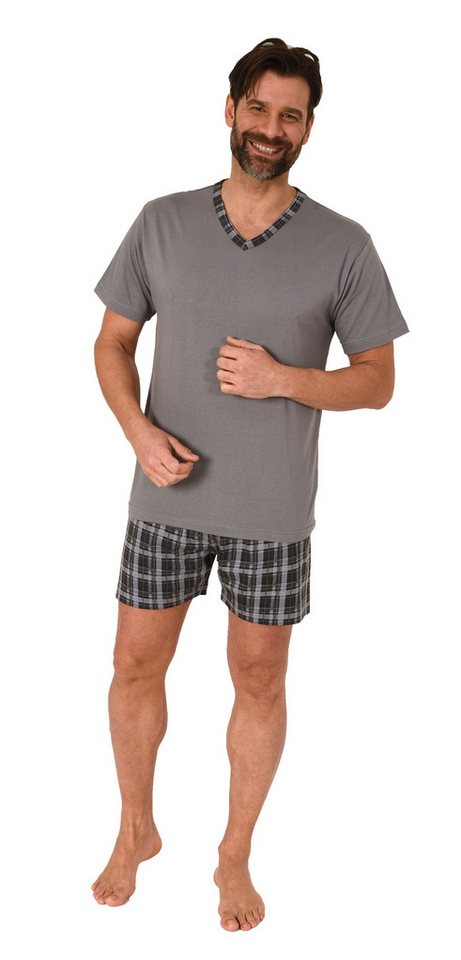 Normann Pyjama Normann Herren kurzarm Schlafanzug Shorty Pyjama Hose in Karo Optik von Normann