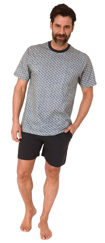 Normann Pyjama Herren kurzarm Schlafanzug Shorty Pyjama im eleganten Minimalprint von Normann