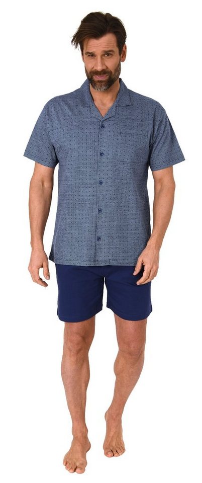 Normann Pyjama Herren kurzarm Schlafanzug Shorty Pyjama zum durchknöpfen von Normann