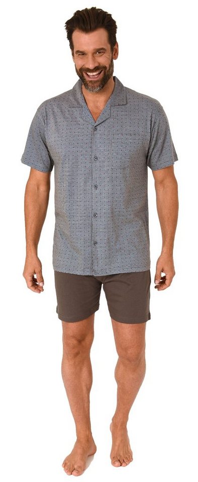 Normann Pyjama Herren kurzarm Schlafanzug Shorty Pyjama zum durchknöpfen von Normann