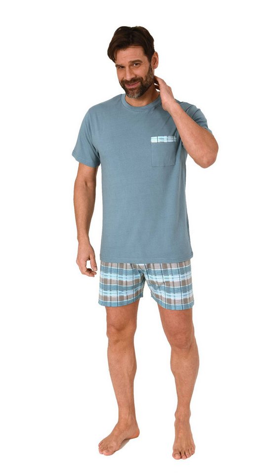 Normann Pyjama Normann Herren kurzarm Schlafanzug Shorty mit karierter Hose von Normann
