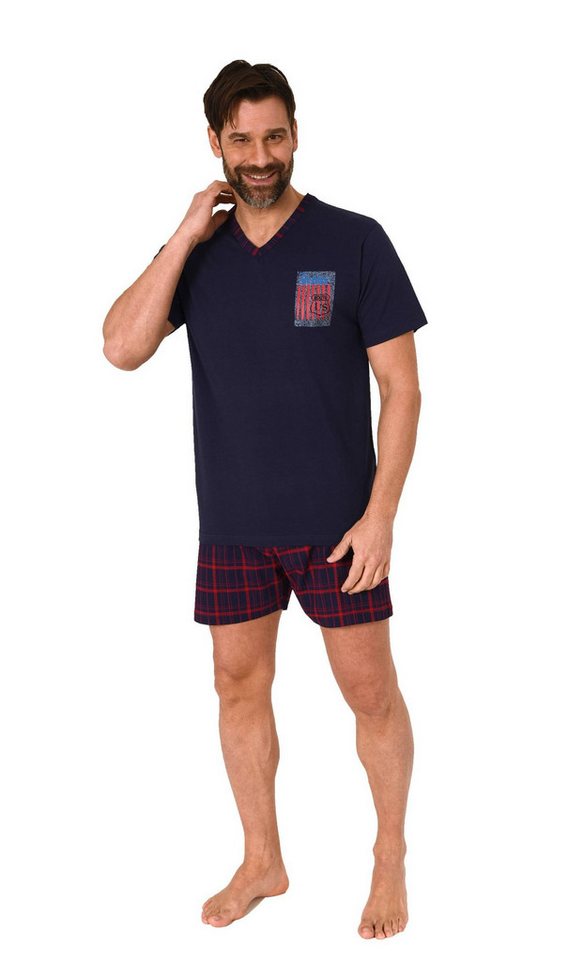 Normann Pyjama Normann Herren kurzarm Schlafanzug Shorty mit karierter Hose von Normann