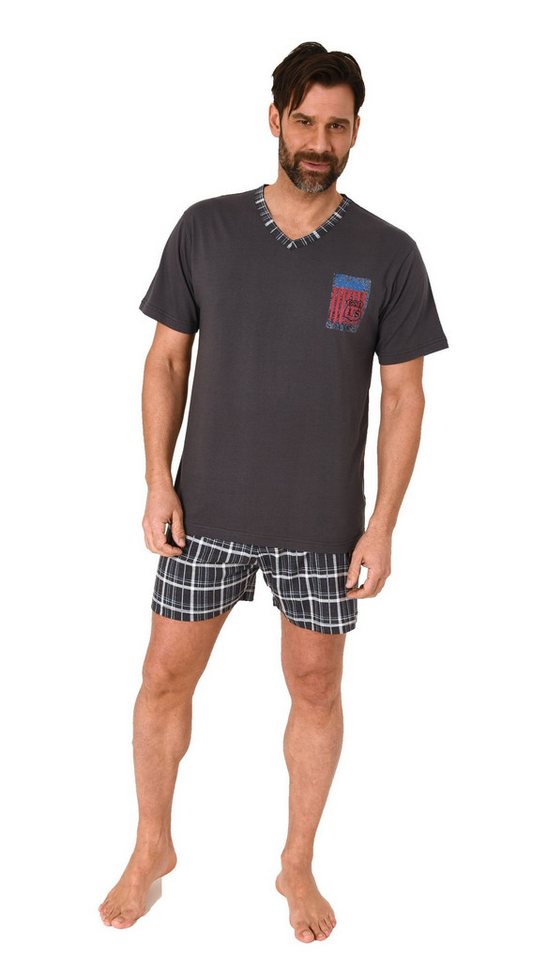 Normann Pyjama Normann Herren kurzarm Schlafanzug Shorty mit karierter Hose von Normann
