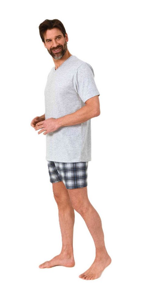 Normann Pyjama Normann Herren kurzarm Schlafanzug Shorty mit karierter Hose von Normann