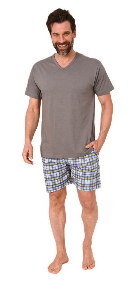 Normann Pyjama Normann Herren kurzarm Schlafanzug Shorty mit karierter Hose von Normann