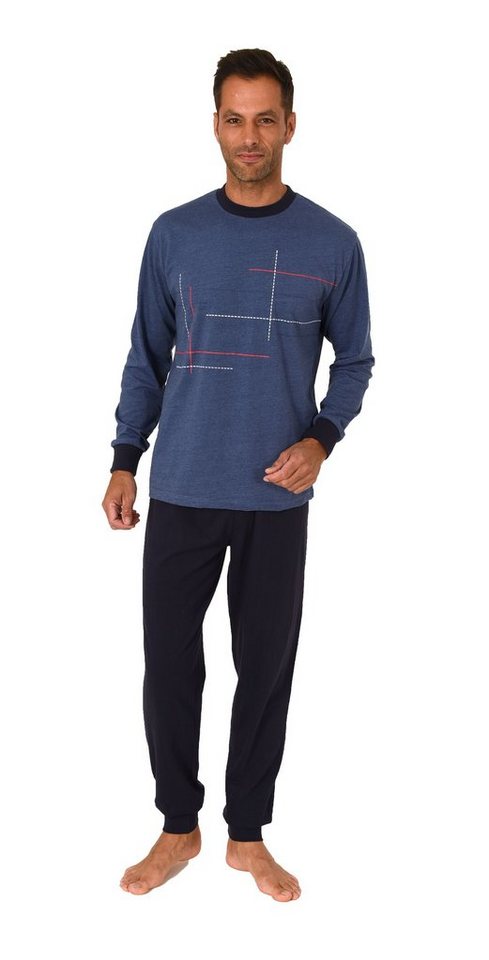 Normann Pyjama Normann Herren langarm Schlafanzug Pyjama mit Bündchen und Frontprint von Normann