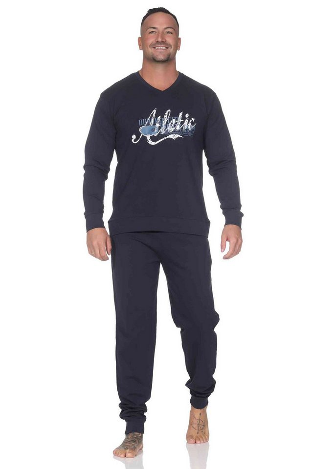 Normann Pyjama Normann Herren langarm Schlafanzug mit Bündchen Pyjama mit Frontprint von Normann