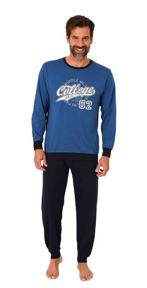 Normann Pyjama Normann Herren langarm Schlafanzug mit Bündchen Pyjama mit Frontprint von Normann