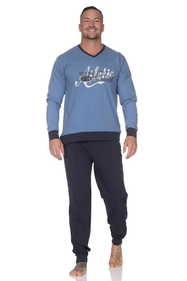 Normann Pyjama Normann Herren langarm Schlafanzug mit Bündchen Pyjama mit Frontprint von Normann