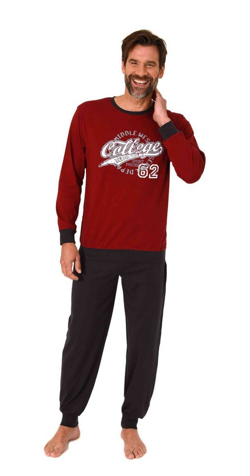 Normann Pyjama Normann Herren langarm Schlafanzug mit Bündchen Pyjama mit Frontprint von Normann