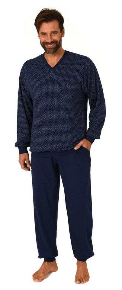 Normann Pyjama Normann Herren langarm Schlafanzug mit Bündchen in Minimalprint Optik von Normann