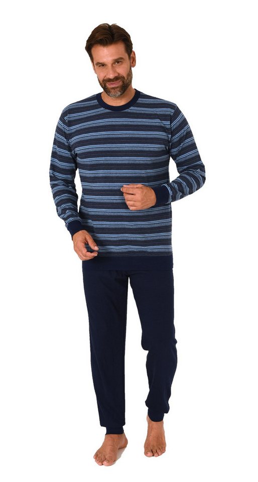 Normann Pyjama Normann Herren langarm Schlafanzug mit Bündchen in Streifenoptik von Normann