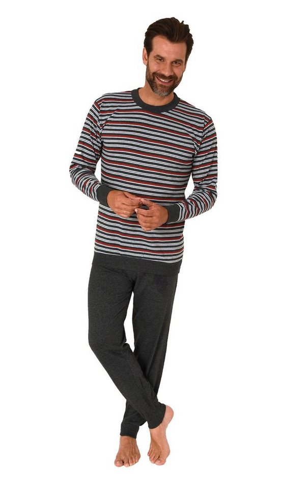 Normann Pyjama Normann Herren langarm Schlafanzug mit Bündchen in Streifenoptik von Normann
