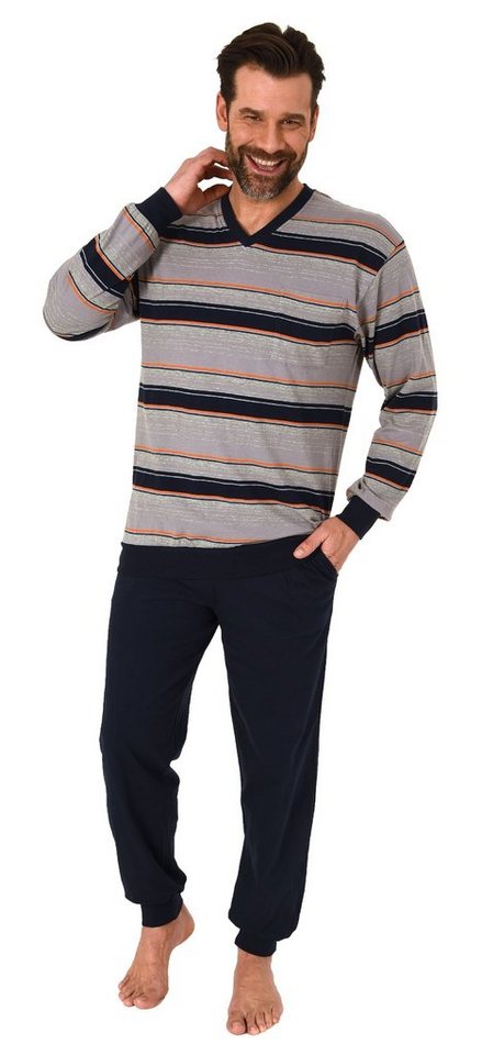 Normann Pyjama Normann Herren langarm Schlafanzug mit Bündchen in Streifenoptik Normann Pyjama Normann Herren langarm Schlafanzug mit Bündchen in Streifenoptik von Normann