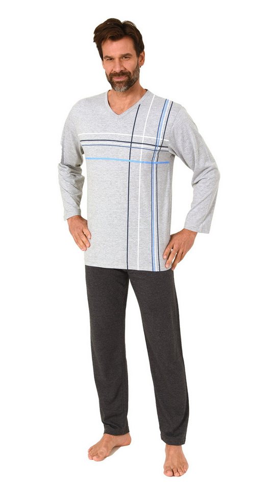 Normann Pyjama Normann Herren langarm Schlafanzug mit Frontprint in eleganter Optik von Normann