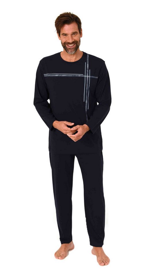 Normann Pyjama Normann Herren langarm Schlafanzug mit Frontprint in zeitloser Optik von Normann