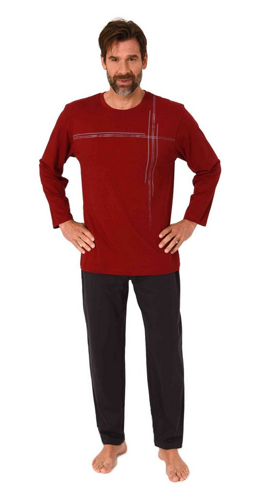 Normann Pyjama Normann Herren langarm Schlafanzug mit Frontprint in zeitloser Optik von Normann