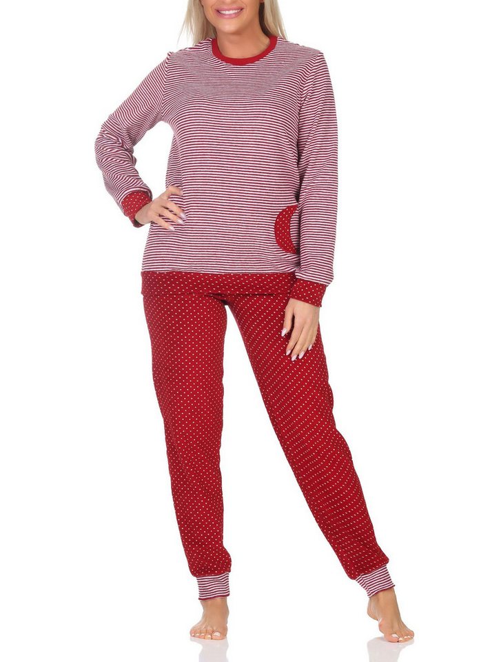 Normann Pyjama Normann Mädchen Frottee Pyjama langarm in Tupfen- und Ringeldesign von Normann