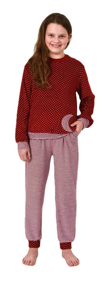 Normann Pyjama Normann Mädchen Frottee Pyjama langarm in Tupfen- und Ringeldesign von Normann