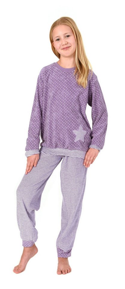 Normann Pyjama Normann Mädchen Frottee Pyjama langarm in Tupfen- und Ringeldesign von Normann