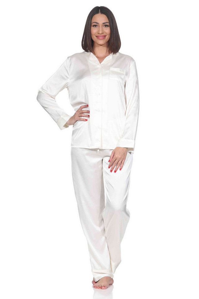 Normann Pyjama Normann Satin Damen Schlafanzug langarm Pyjama mit Knopfleiste von Normann