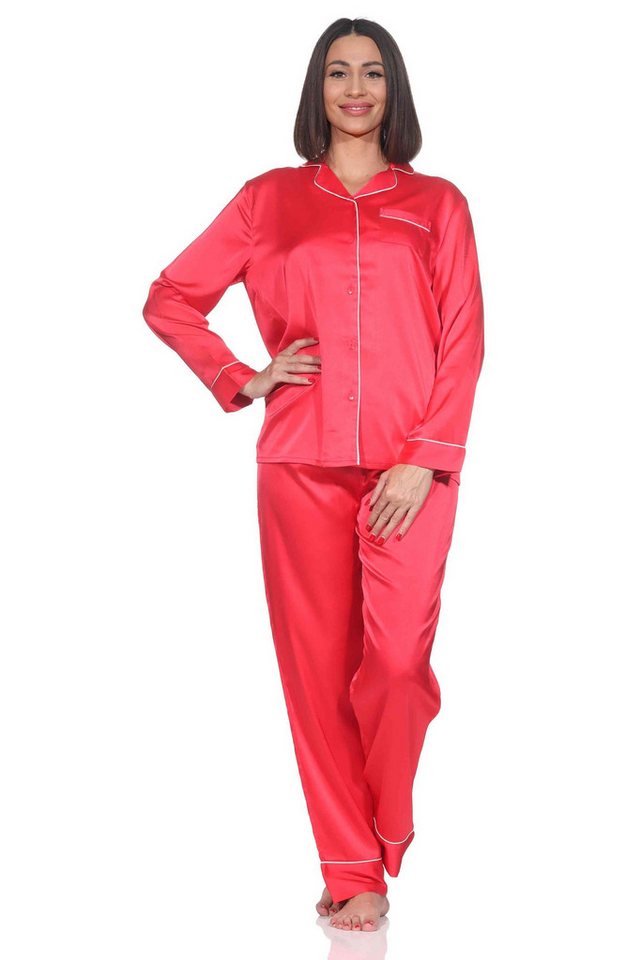 Normann Pyjama Normann Satin Damen Schlafanzug langarm Pyjama mit Knopfleiste von Normann
