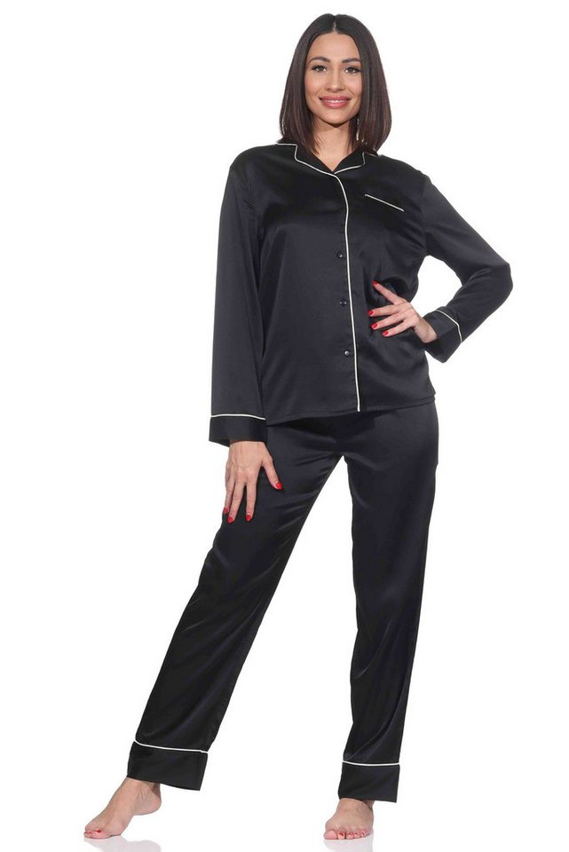 Normann Pyjama Normann Satin Damen Schlafanzug langarm Pyjama mit Knopfleiste von Normann
