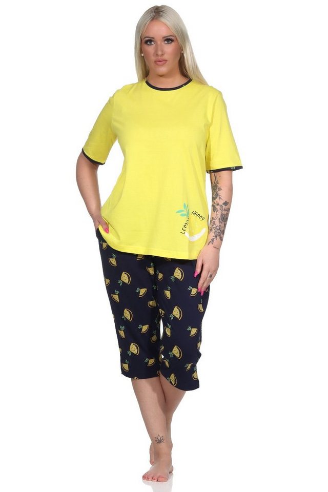 Normann Pyjama Süsser Damen kurzarm Capri Schlafanzug mit Zitronen als Motiv von Normann