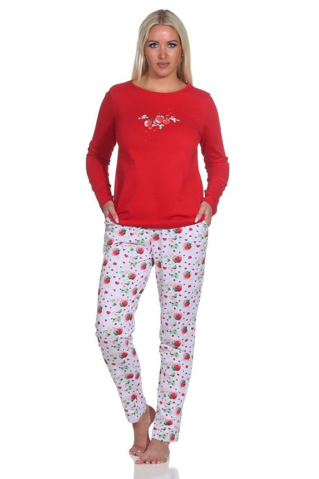 Normann Pyjama Süsser Damen Schlafanzug langarm Pyjama mit Erdbeeren als Motiv von Normann