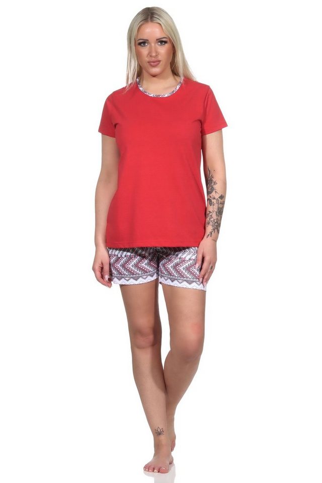 Normann Pyjama Verspielter Damen Shorty Schlafanzug, kurzarm Pyjama im Ethno-Style von Normann