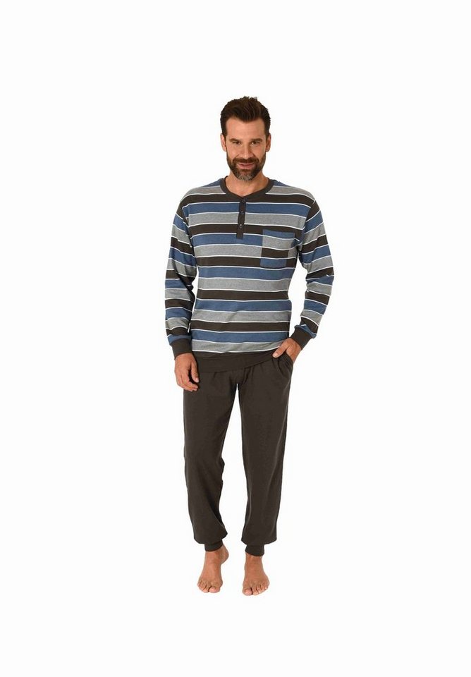 Normann Pyjama Warmer Herren Schlafanzug mit Bündchen in Kuschel Interlock von Normann