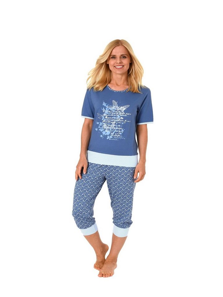 Normann Pyjama Zweierpack Damen Capri Pyjama Schlafanzüge Kurzarm mit Rundhals von Normann