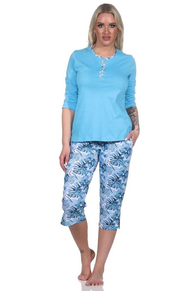 Normann Pyjama Damen kurzarm Pyjama Shorty mit Caprihose in floralem Print von Normann