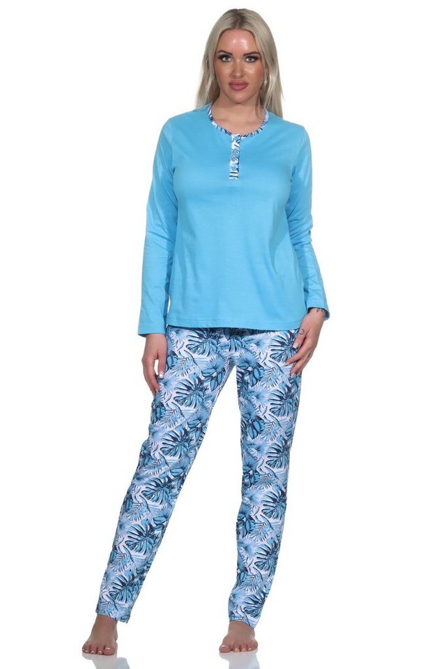 Normann Pyjama Damen Schlafanzug mit Hose in floralem Print - auch in Übergrößen von Normann