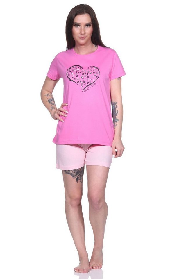 Normann Pyjama Bezaubernder Damen Pyjama Shorty mit romantischem Herzchen-Muster von Normann
