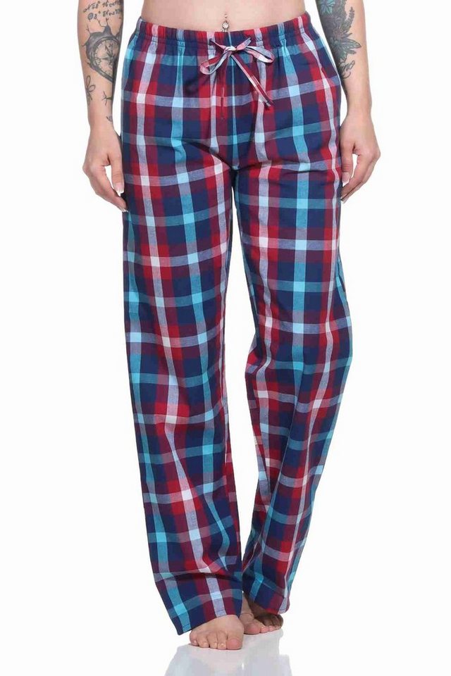 Normann Pyjama Damen Schlafanzug Hose lang gewebt aus Baumwolle – ideal zum relaxen von Normann