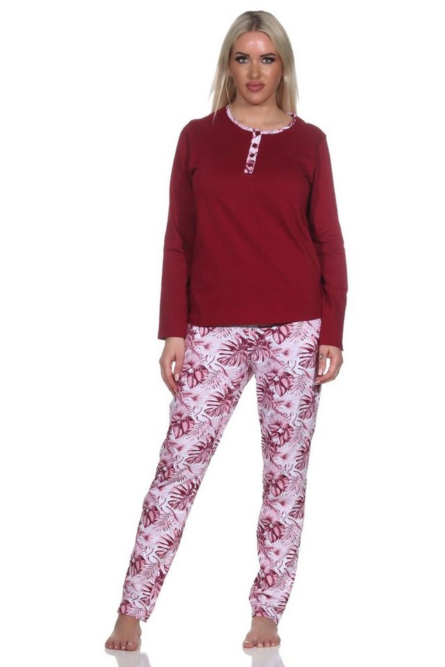 Normann Pyjama Damen Schlafanzug mit Hose in floralem Print - auch in Übergrößen von Normann