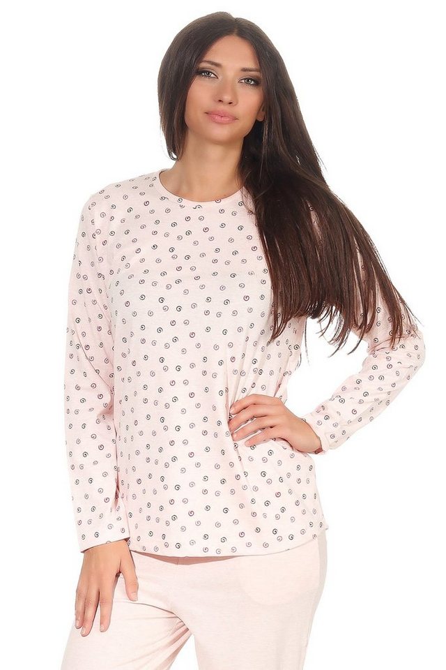 Normann Relaxanzug Damen Shirt Top langarm, gemustert "Kringel", Mix & Match von Normann