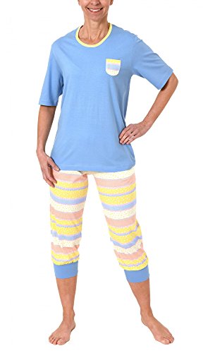 Normann Schöner Damen Pyjama Kurzarm mit Capri-Hose in toller frischer Optik - 171 204 90 815, Größe:40/42;Farbe:blau von Normann