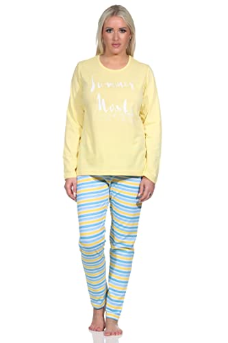 Normann Sommerlicher Damen Pyjama Schlafanzug mit Ringeln in strahlenden Farben, Farbe:gelb, Größe:44-46 von Normann