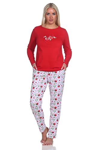 Normann Süsser Damen Schlafanzug Langarm Pyjama mit Erdbeeren als Motiv, Farbe:rot, Größe:44-46 von Normann