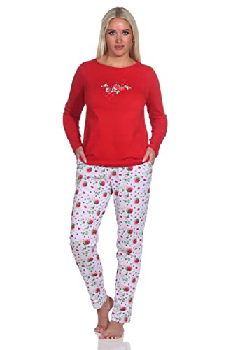 Normann Süsser Damen Schlafanzug Langarm Pyjama mit Erdbeeren als Motiv, Farbe:rot, Größe:48-50 von Normann
