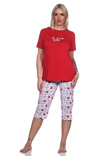 Normann Süsser Kurzarm Damen Capri Schlafanzug Pyjama mit Erdbeeren als Motiv, Farbe:rot, Größe:44-46 von Normann