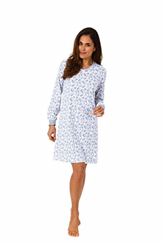 Normann Übergrößen Damen Kurznachthemd mit V-Hals, Langarm, Motiv Allover, Blau, 60279, Gr. XXL 52/54 von Normann