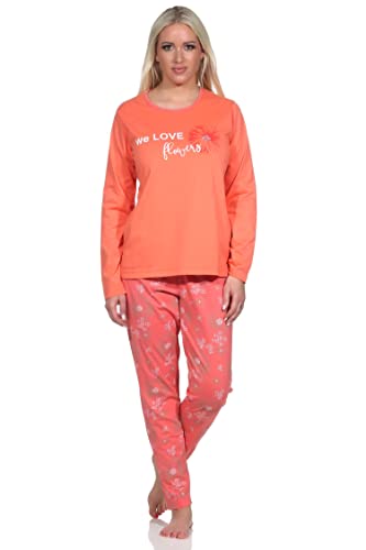 Normann Verspielter Damen Pyjama lang, Schlafanzug mit floralem Muster, Farbe:apricot, Größe:40-42 von Normann
